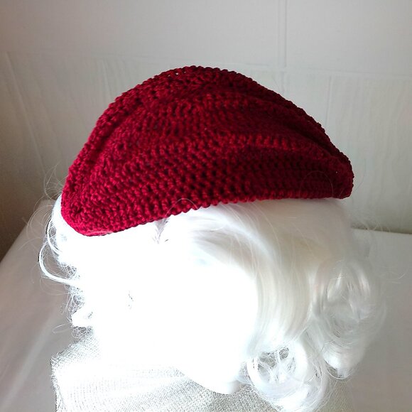 Vintage 1960s Hand-Crocheted Hat Retro Deep Red Openwork Design Lightweight - Picture 3 of 13